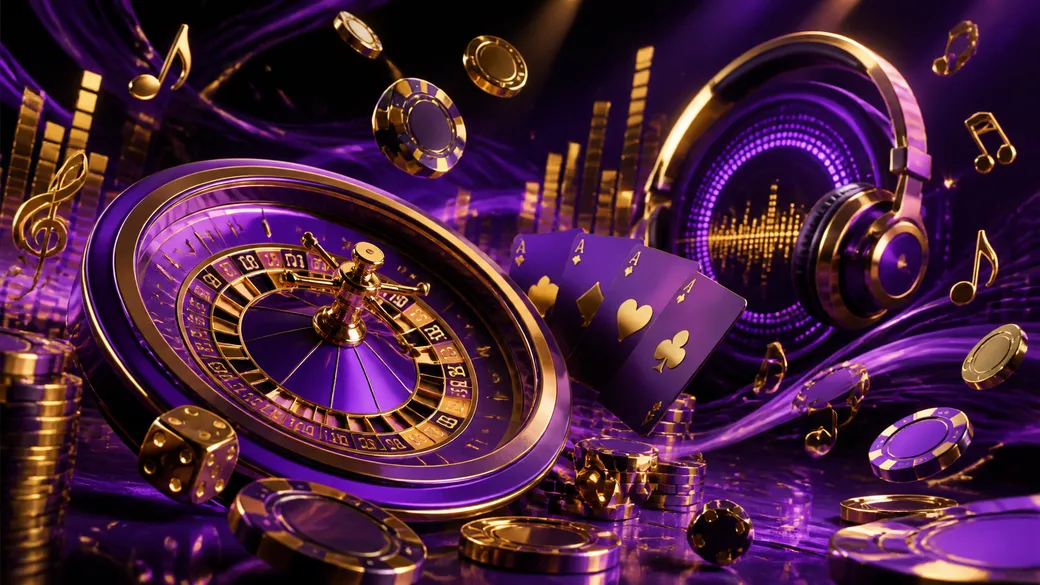Luxurious casino theme with floating poker chips emitting a vibrant glow against a dark, dramatic background.